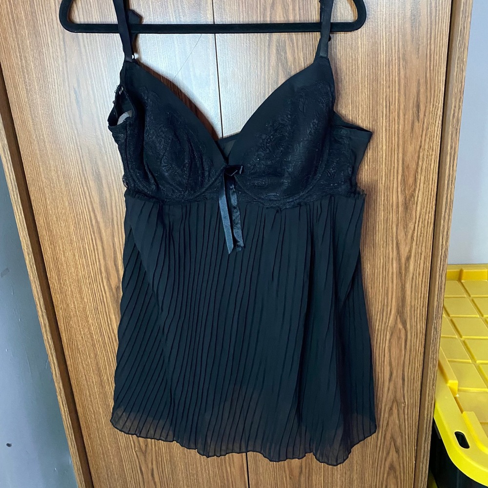 FLAWED Pleated Babydoll Lingerie Women 2X Black Lace Underwire Chemise